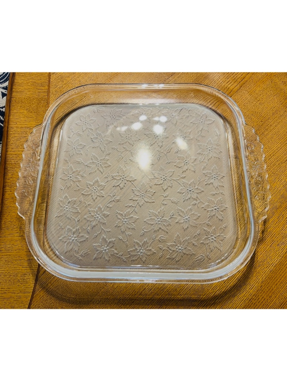 Clear Glass Serving Tray with Floral Etching